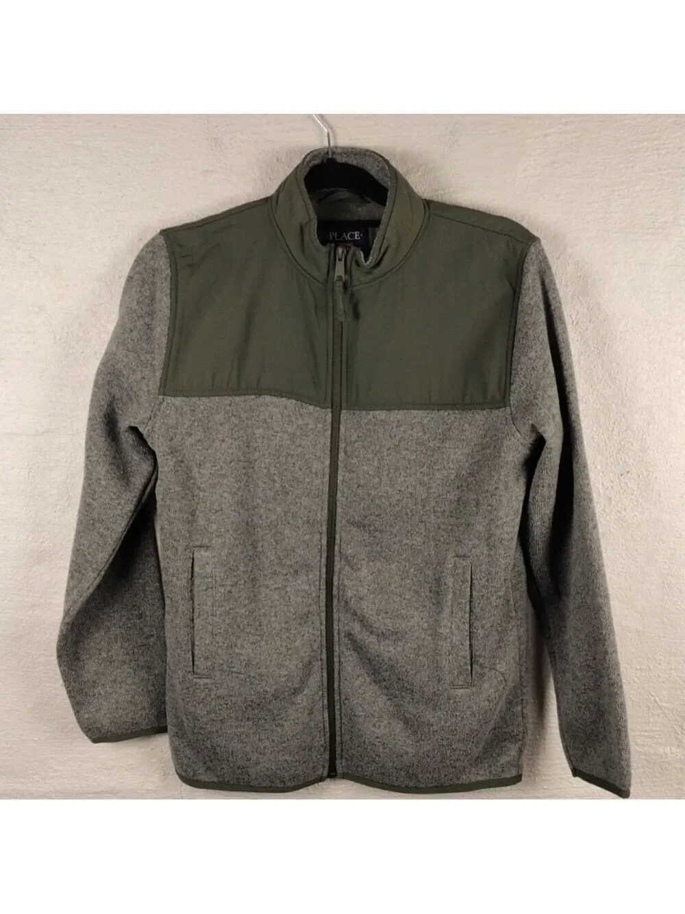 Children's Place Olive Geen Fleece Knit Round Collar Long Sleeve Zip Up Jacket